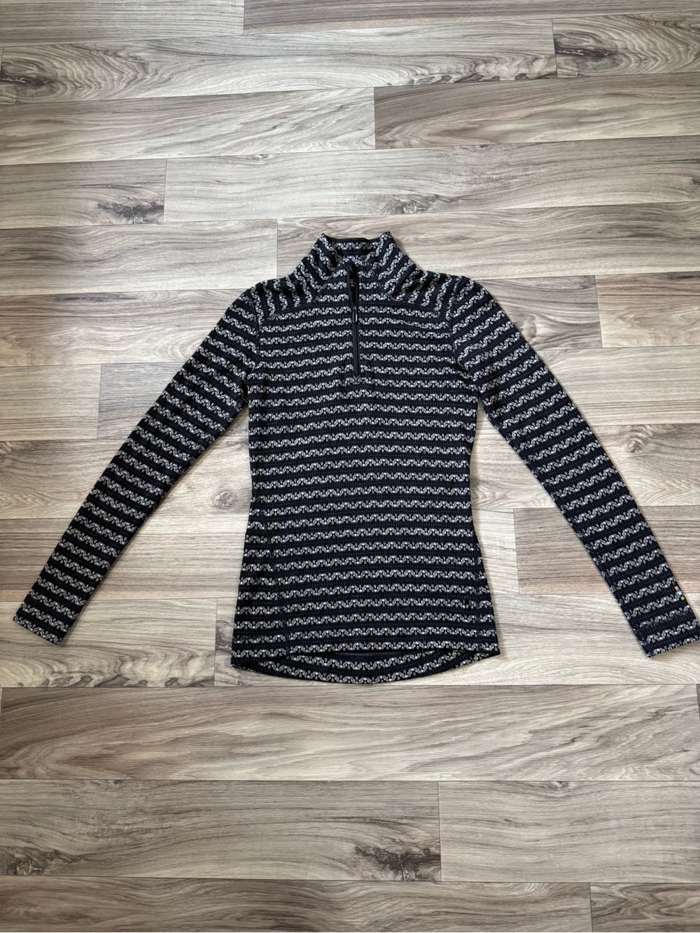 Smartwool Women's Merino Wool 250 1/4 Zip Base Layer Black Print Size Small
